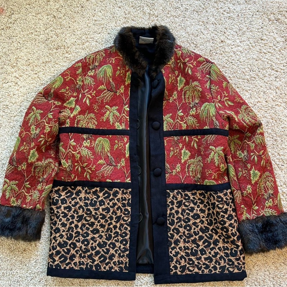 Vintage Red and Black Floral Leopard Blazer